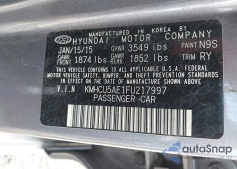 2015 Hyundai Accent Sport из США, поврежденный, VIN KMHCU5AE1FU217997